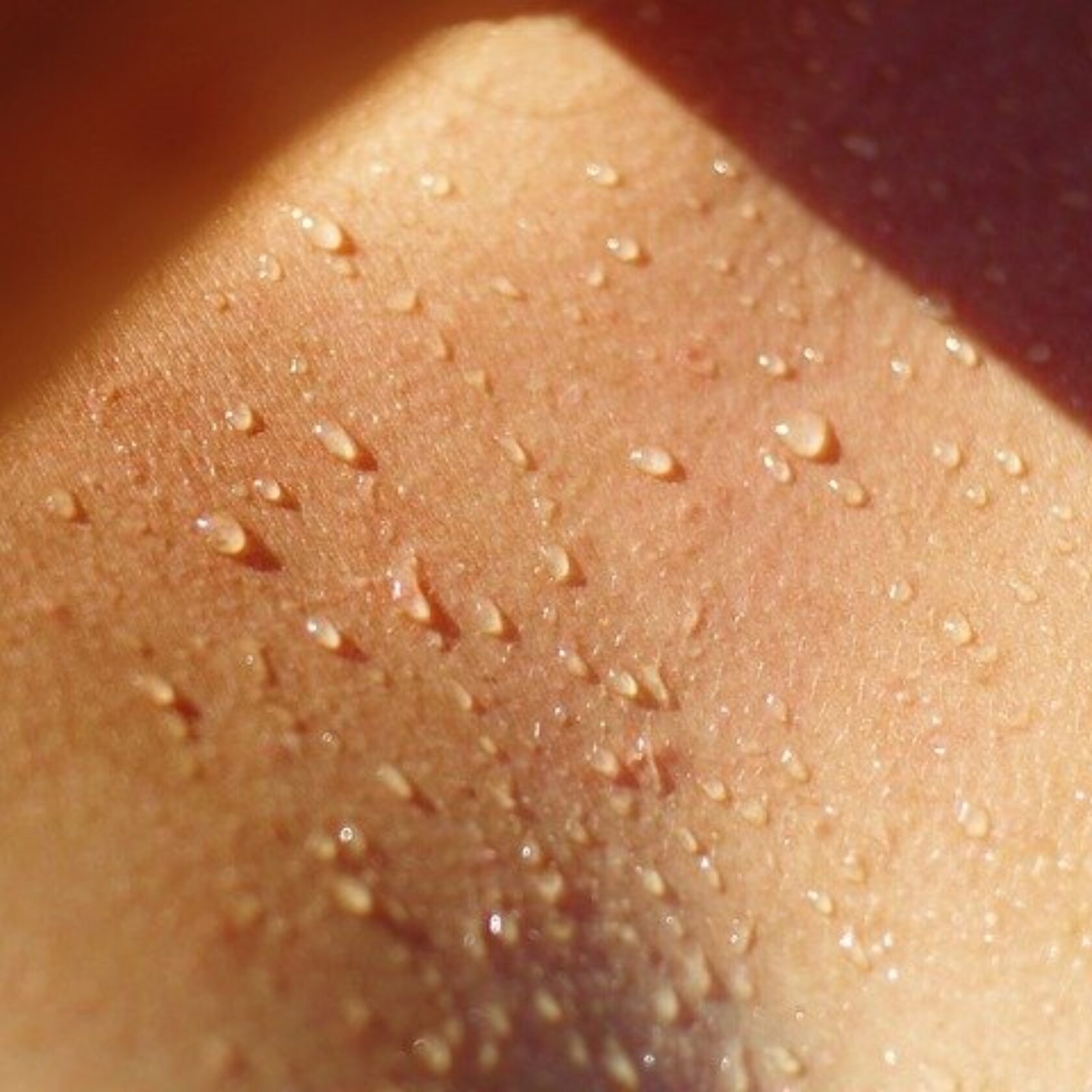 Schweißtropfen auf nackter Haut