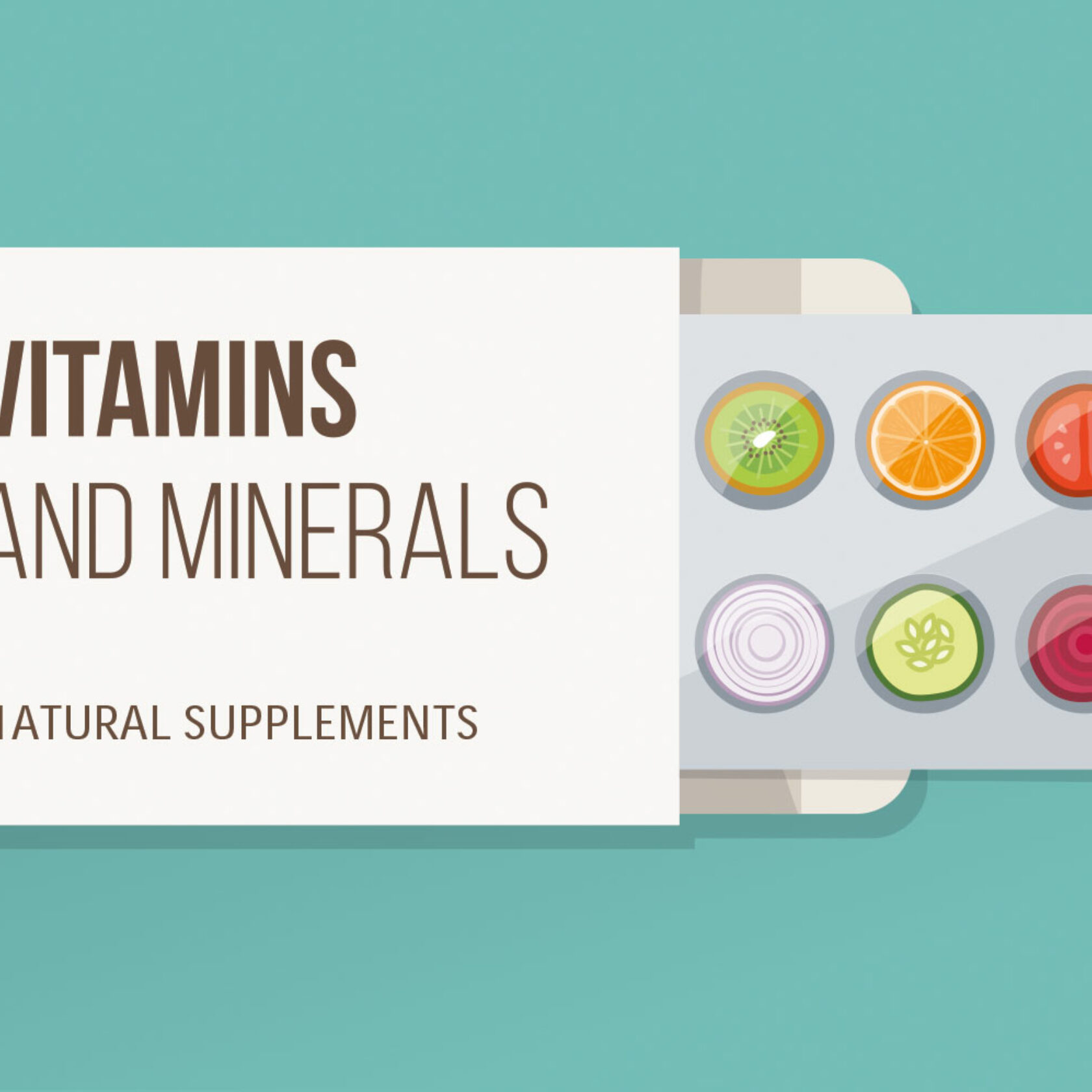 Flat-Darstellung einer Blisterverpackung mit Vitaminen und Mineralien
